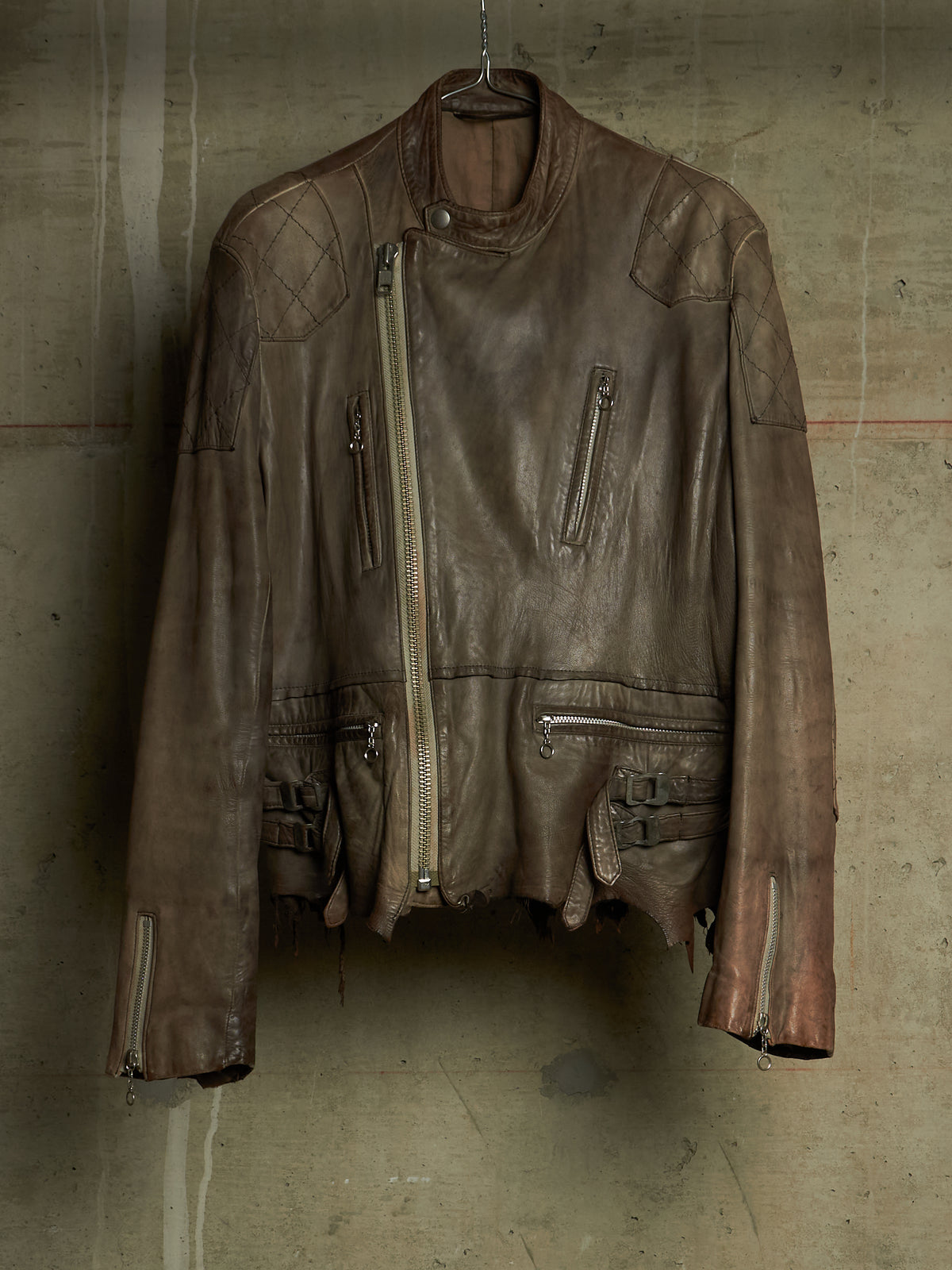MiharaYasuhiro AW02 Garment-dyed Asymmetrical Zip Sheepskin Leather Rider Jacket