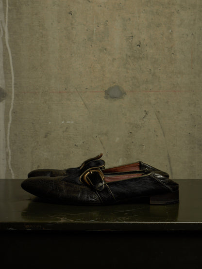MiharaYasuhiro SS06 Black Pony Hair Calfskin Leather Brogue Slip-on Derbies