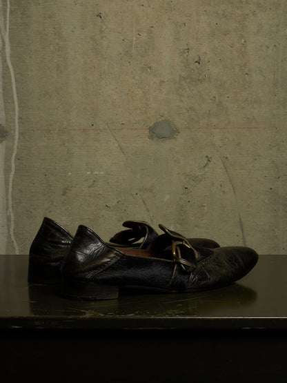 MiharaYasuhiro SS06 Black Pony Hair Calfskin Leather Brogue Slip-on Derbies