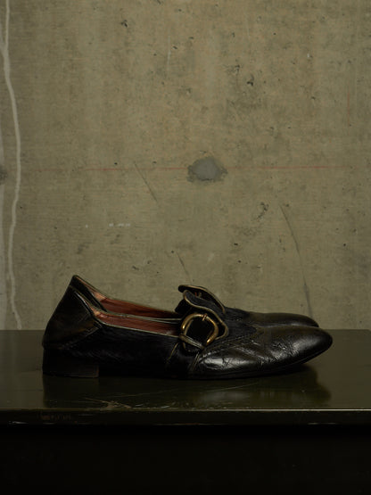 MiharaYasuhiro SS06 Black Pony Hair Calfskin Leather Brogue Slip-on Derbies