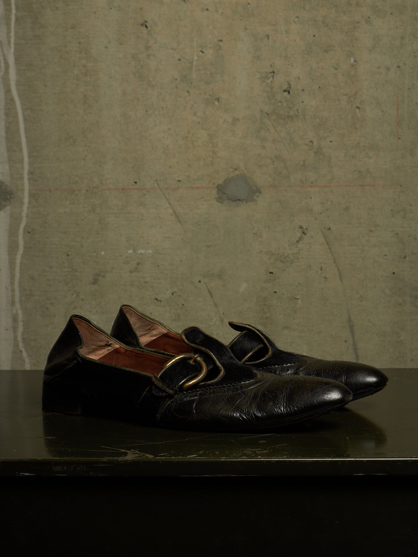 MiharaYasuhiro SS06 Black Pony Hair Calfskin Leather Brogue Slip-on Derbies