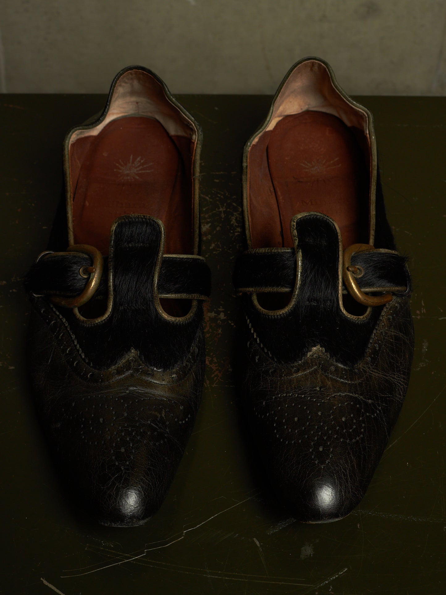 MiharaYasuhiro SS06 Black Pony Hair Calfskin Leather Brogue Slip-on Derbies