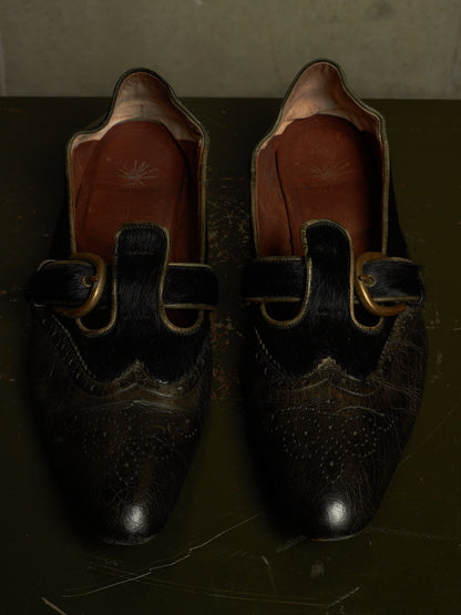 MiharaYasuhiro SS06 Black Pony Hair Calfskin Leather Brogue Slip-on Derbies