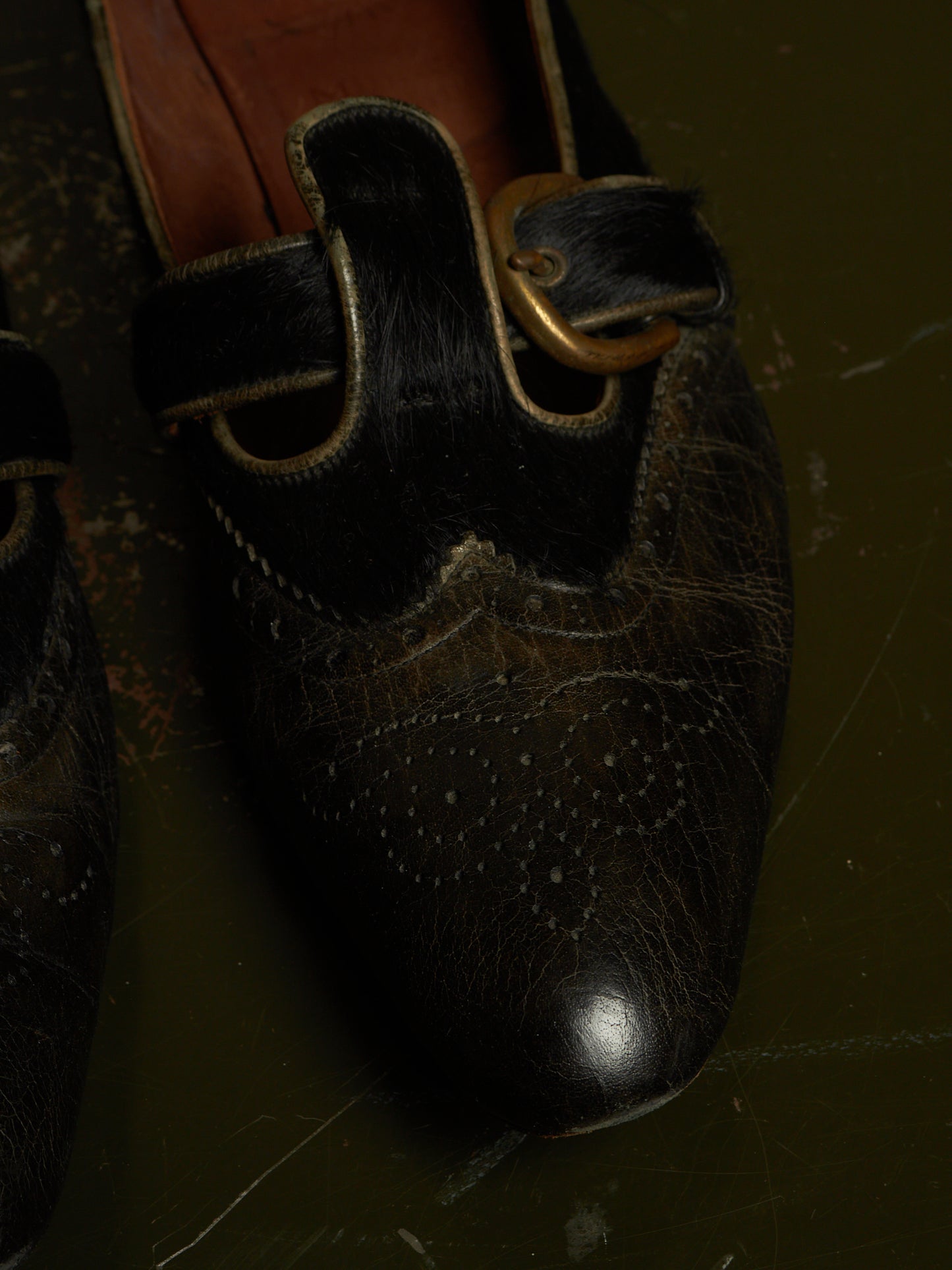 MiharaYasuhiro SS06 Black Pony Hair Calfskin Leather Brogue Slip-on Derbies