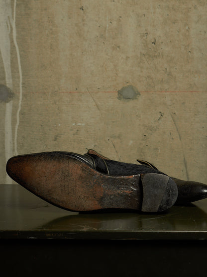 MiharaYasuhiro SS06 Black Pony Hair Calfskin Leather Brogue Slip-on Derbies
