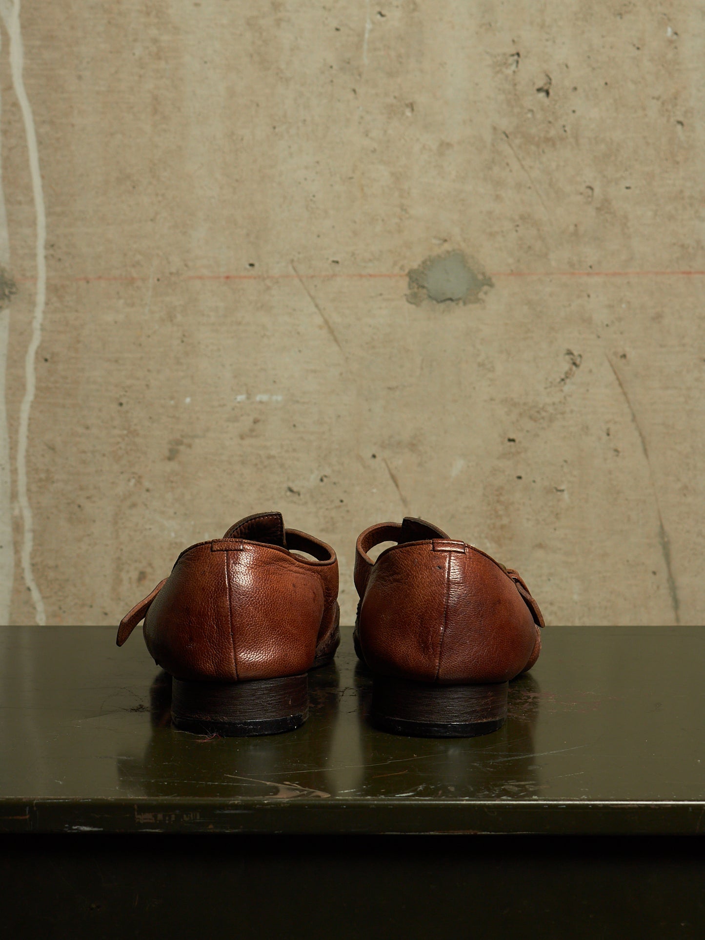 MiharaYasuhiro 00s Brown Goat Leather Brogue Buckle Cut-out Derbies