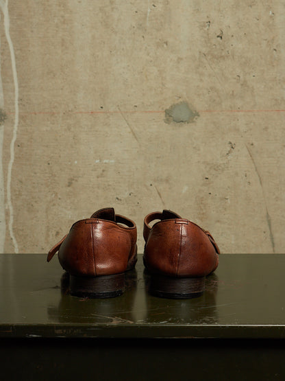 MiharaYasuhiro 00s Brown Goat Leather Brogue Buckle Cut-out Derbies