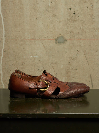 MiharaYasuhiro 00s Brown Goat Leather Brogue Buckle Cut-out Derbies