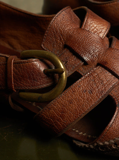 MiharaYasuhiro 00s Brown Goat Leather Brogue Buckle Cut-out Derbies