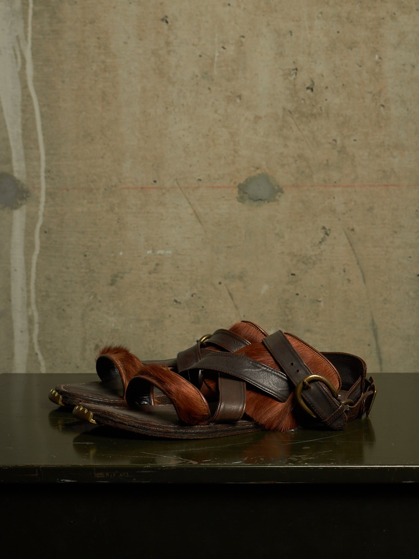 MiharaYasuhiro Early 00s Brown Pony Hair Gladiator Sandals