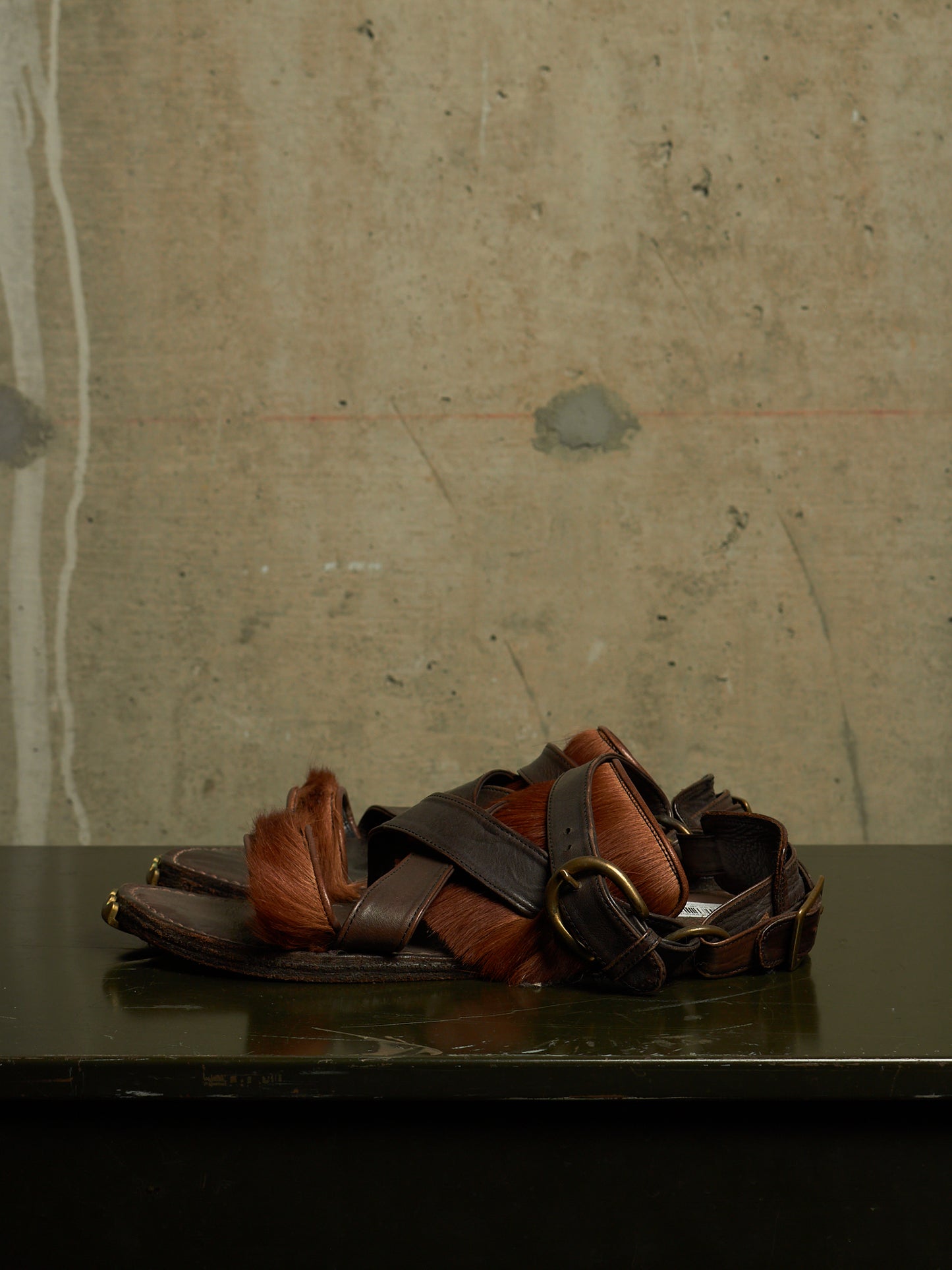 MiharaYasuhiro Early 00s Brown Pony Hair Gladiator Sandals