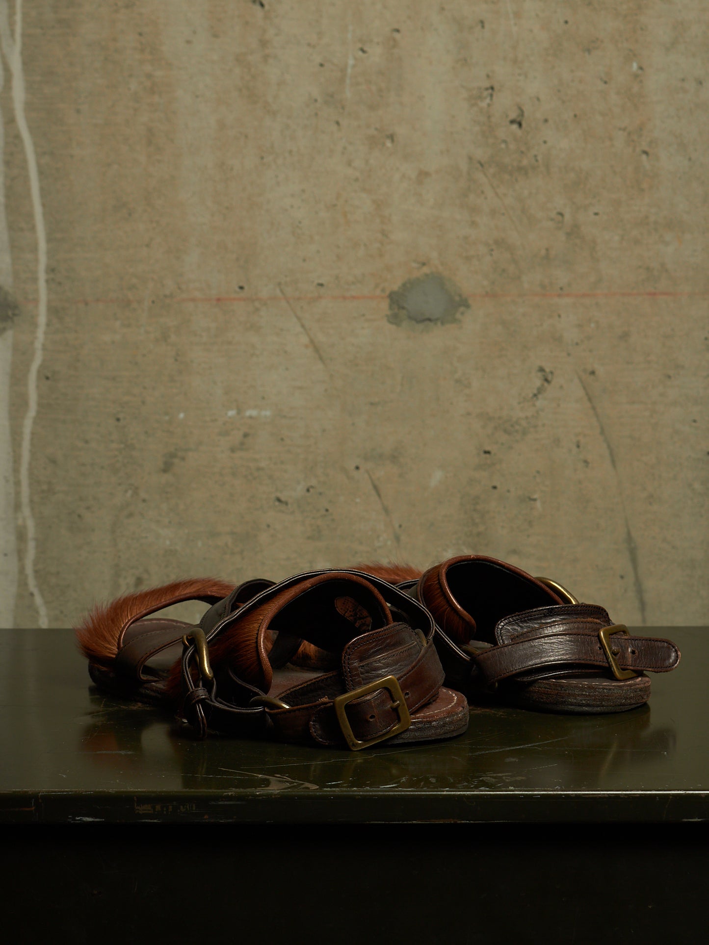 MiharaYasuhiro Early 00s Brown Pony Hair Gladiator Sandals