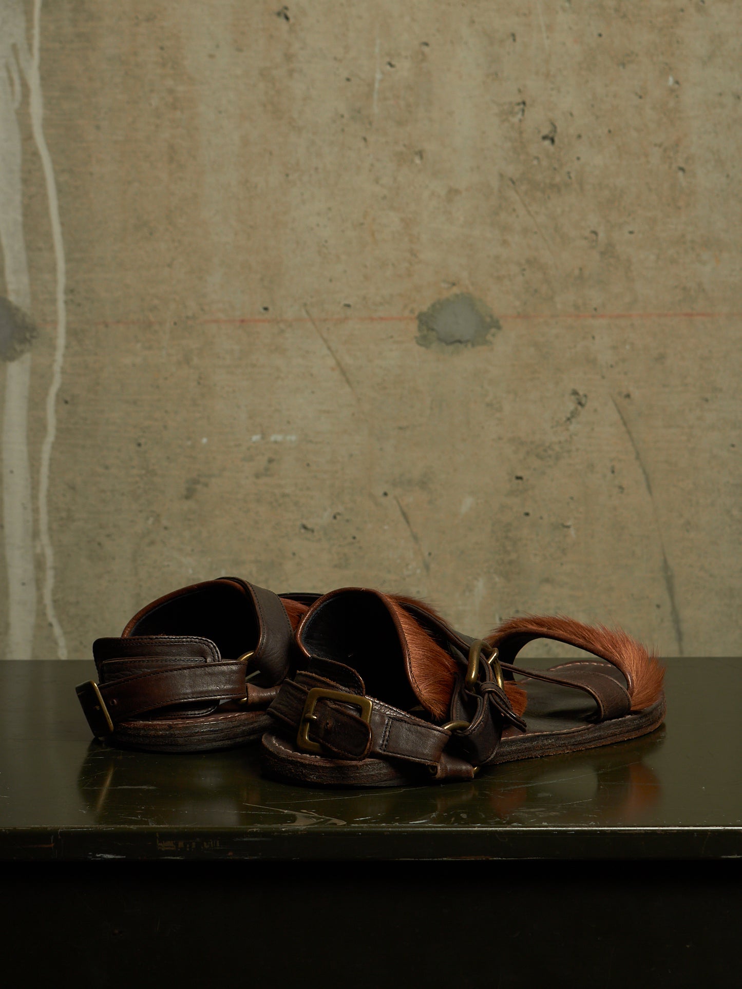 MiharaYasuhiro Early 00s Brown Pony Hair Gladiator Sandals