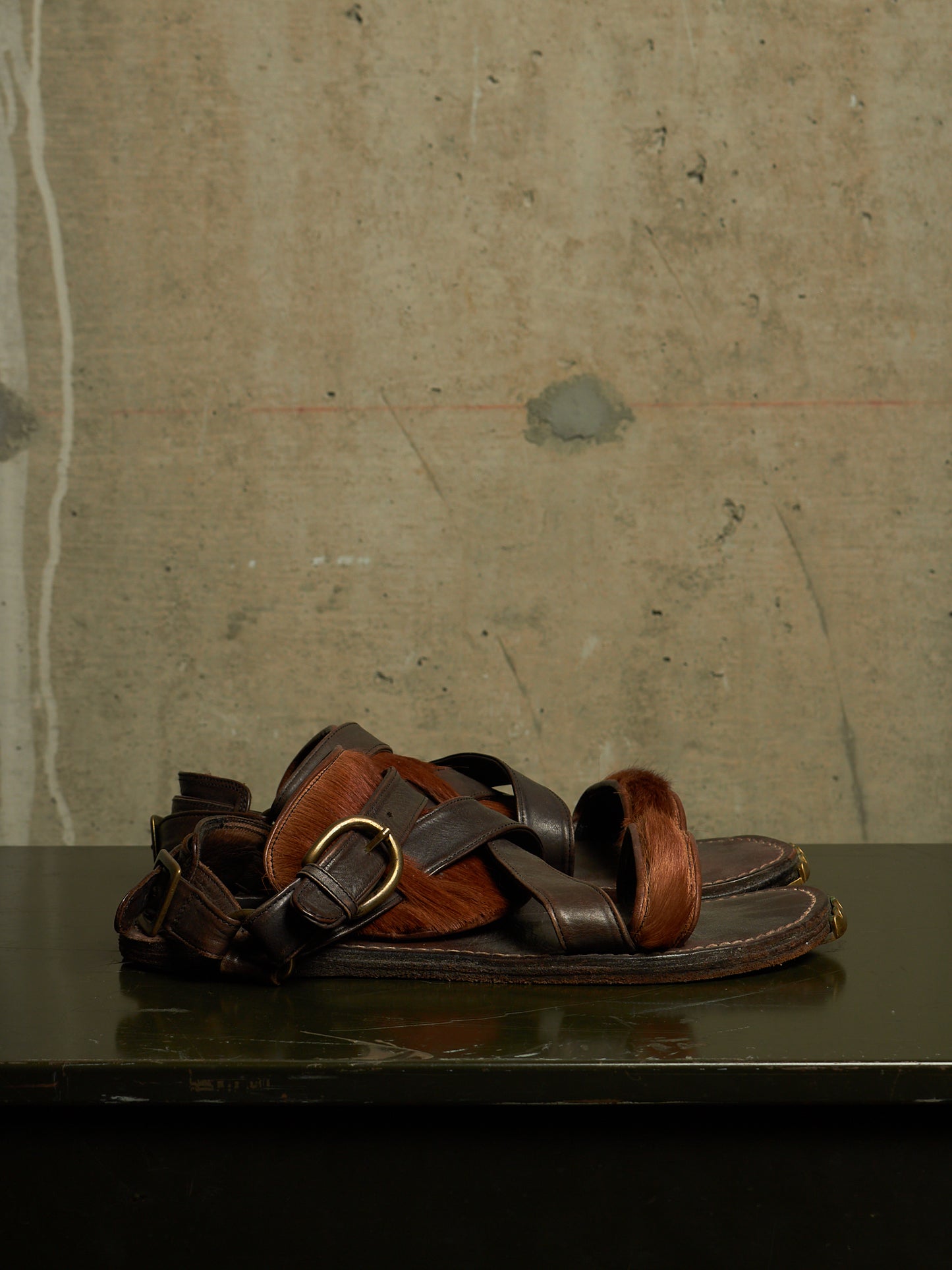 MiharaYasuhiro Early 00s Brown Pony Hair Gladiator Sandals
