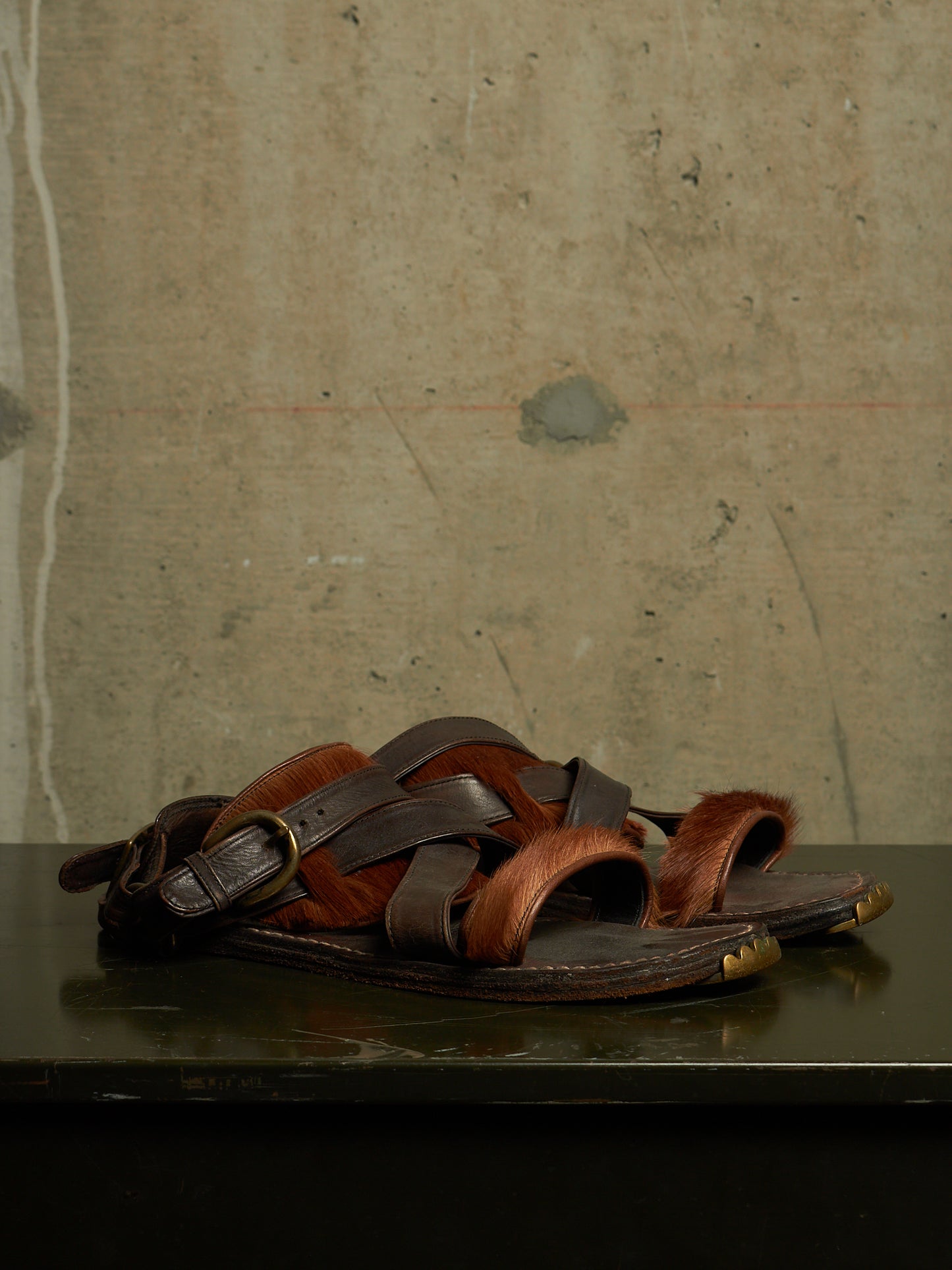 MiharaYasuhiro Early 00s Brown Pony Hair Gladiator Sandals