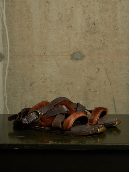 MiharaYasuhiro Early 00s Brown Pony Hair Gladiator Sandals