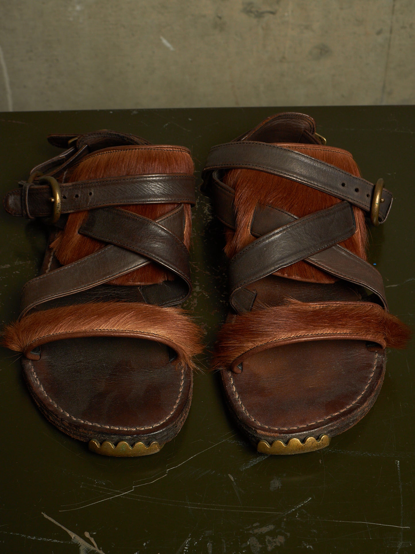 MiharaYasuhiro Early 00s Brown Pony Hair Gladiator Sandals
