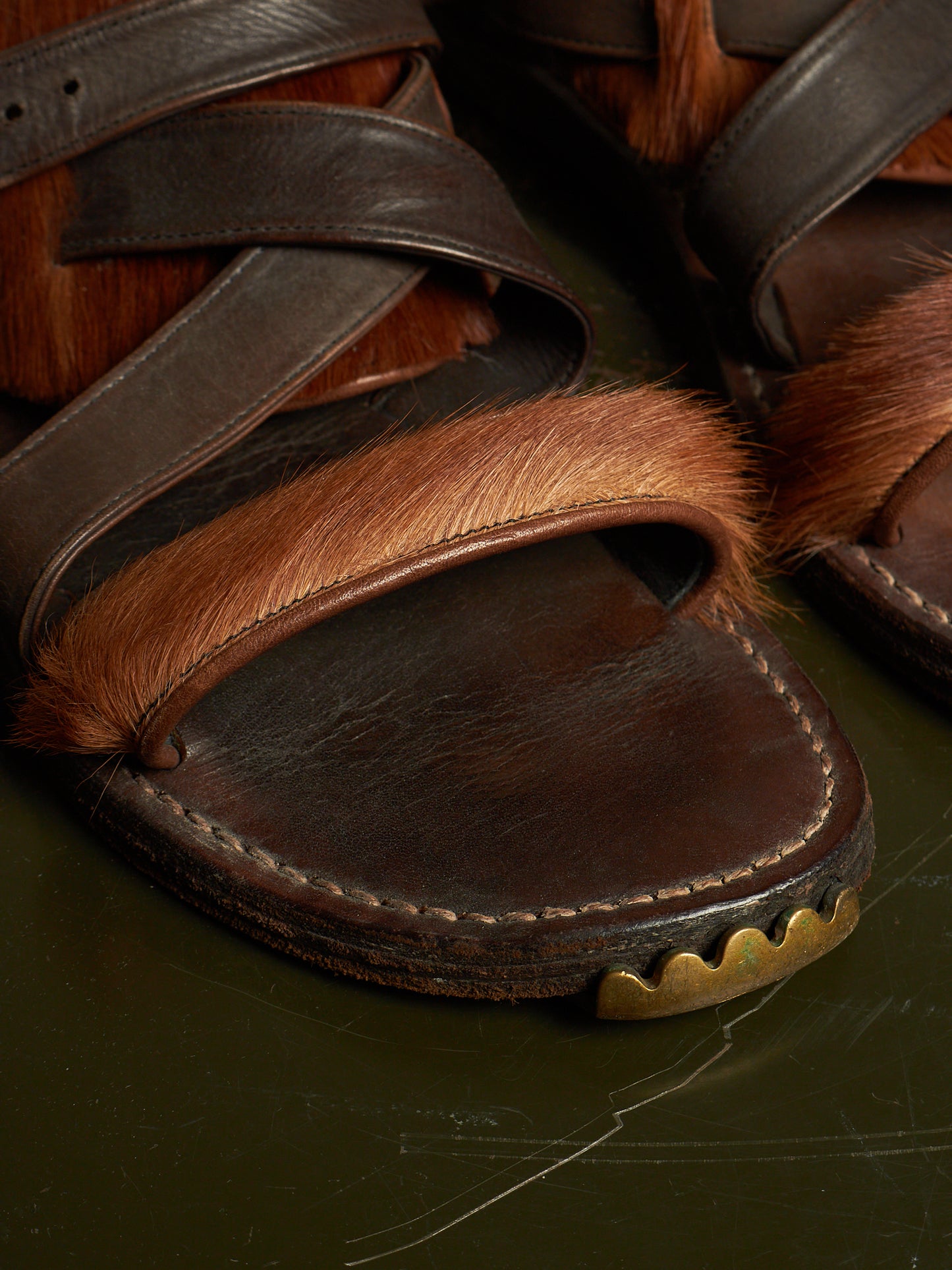 MiharaYasuhiro Early 00s Brown Pony Hair Gladiator Sandals