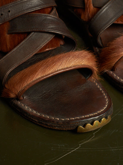 MiharaYasuhiro Early 00s Brown Pony Hair Gladiator Sandals