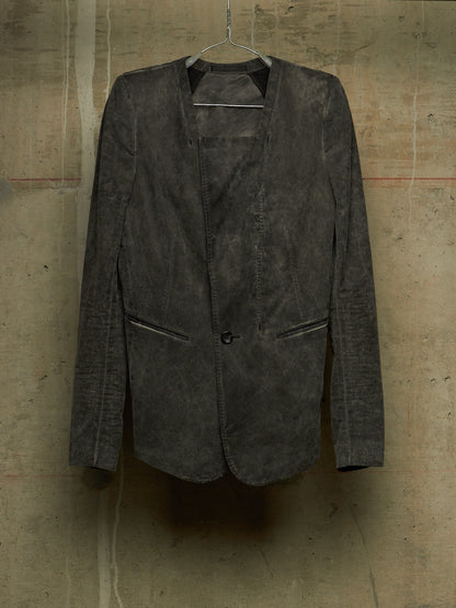 NICOLAS ANDREAS TARALIS AW12 Vintage Washed Grey Cotton Moleskin Collarless Blazer