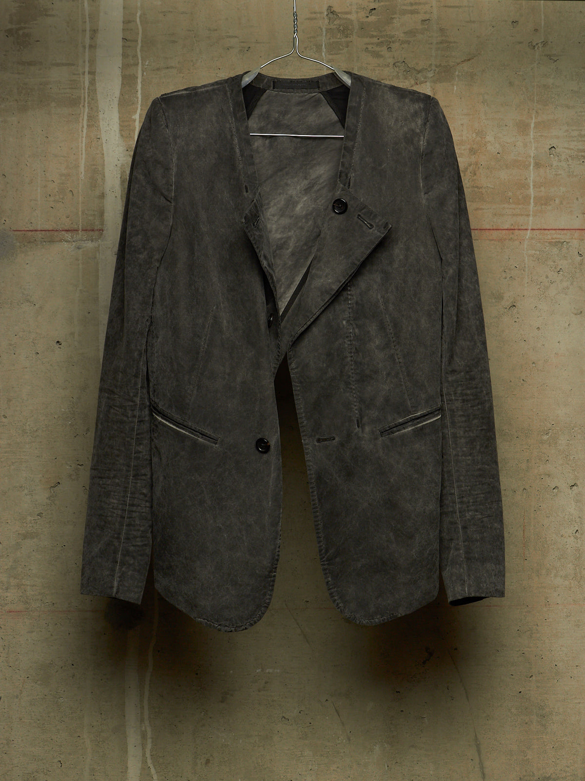 NICOLAS ANDREAS TARALIS AW12 Vintage Washed Grey Cotton Moleskin Collarless Blazer