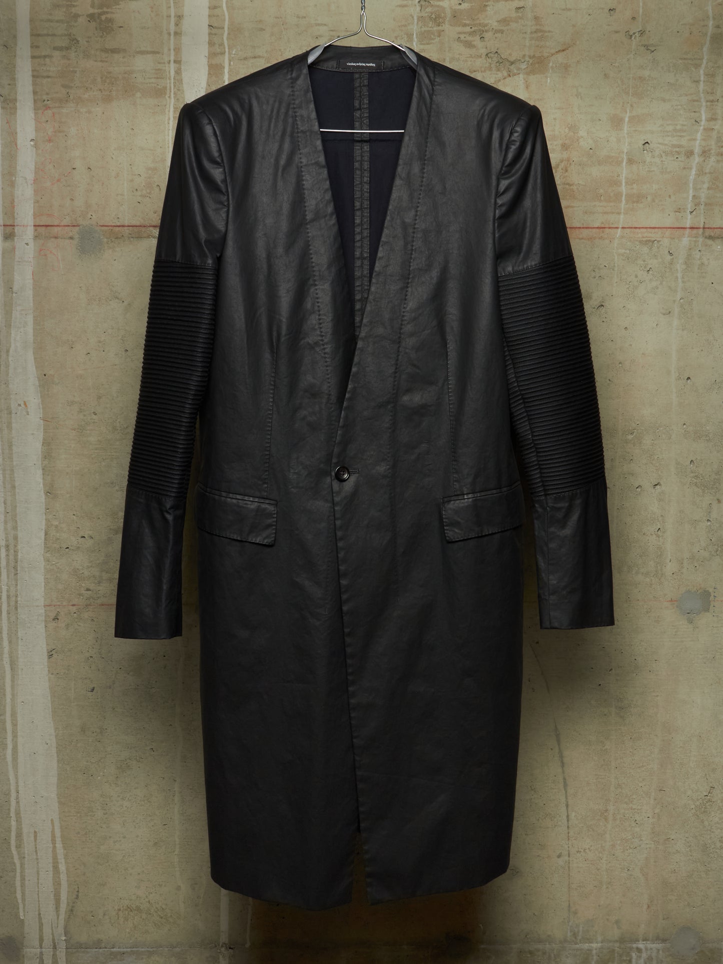 NICOLAS ANDREAS TARALIS SS13 Collarless Waxed Cotton Long Blazer Jacket