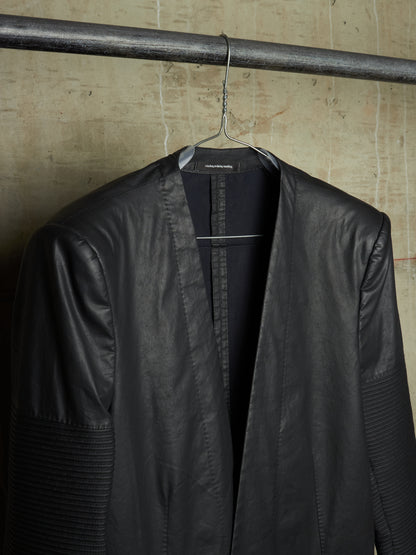 NICOLAS ANDREAS TARALIS SS13 Collarless Waxed Cotton Long Blazer Jacket