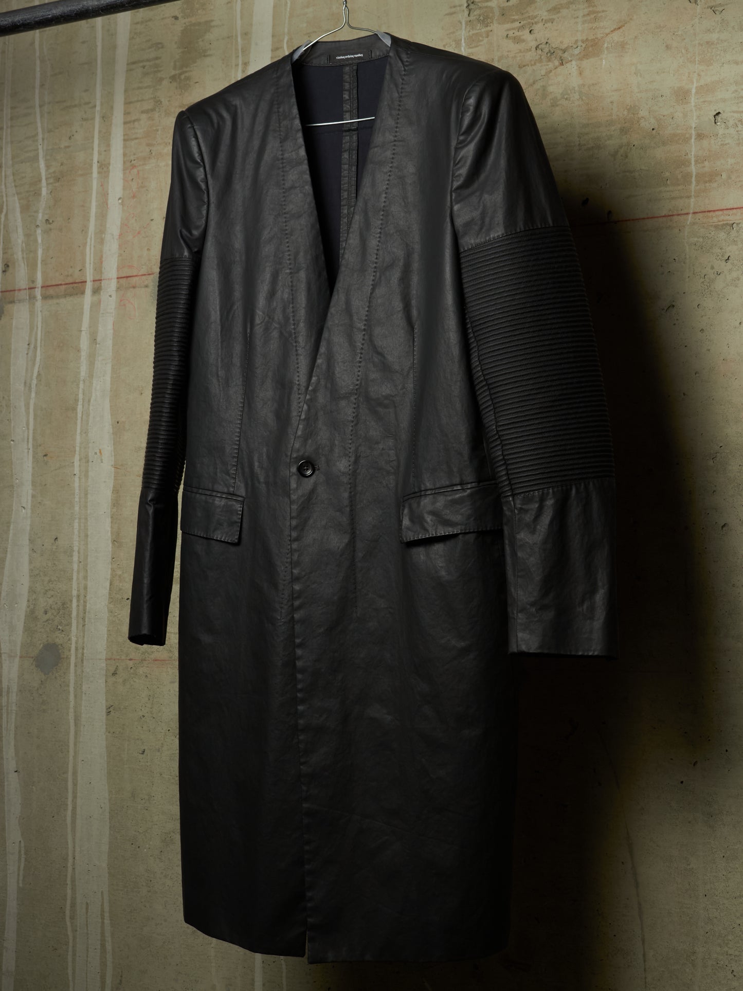 NICOLAS ANDREAS TARALIS SS13 Collarless Waxed Cotton Long Blazer Jacket