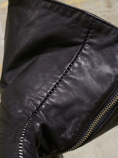 Nozomi Ishiguro HAUTE COUTURE AW12-13 Asymmetric Overlock High-Neck Spiral Zip Lambskin Leather Coat