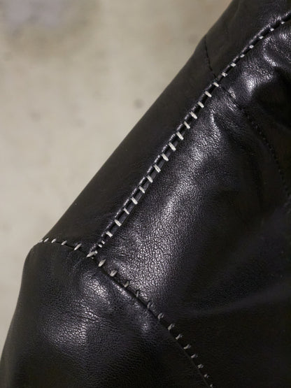 Nozomi Ishiguro HAUTE COUTURE AW12-13 Asymmetric Overlock High-Neck Spiral Zip Lambskin Leather Coat