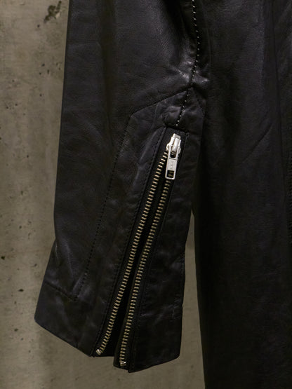 Nozomi Ishiguro HAUTE COUTURE AW12-13 Asymmetric Overlock High-Neck Spiral Zip Lambskin Leather Coat