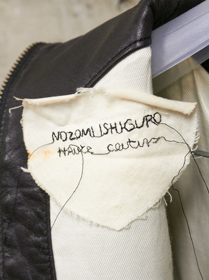 Nozomi Ishiguro HAUTE COUTURE AW12-13 Asymmetric Overlock High-Neck Spiral Zip Lambskin Leather Coat