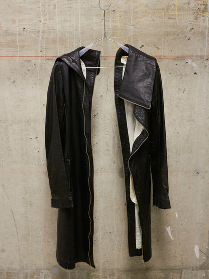 Nozomi Ishiguro HAUTE COUTURE AW12-13 Asymmetric Overlock High-Neck Spiral Zip Lambskin Leather Coat
