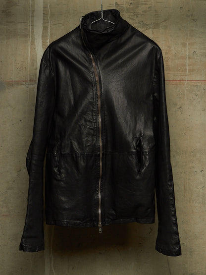 OBSCUR AW12 Black High Neck Overlock Lambskin Leather Jacket