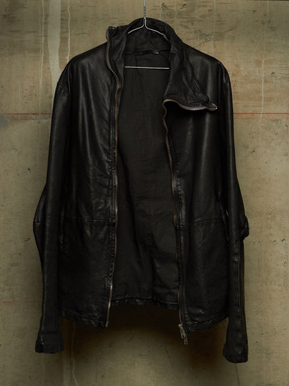 OBSCUR AW12 Black High Neck Overlock Lambskin Leather Jacket