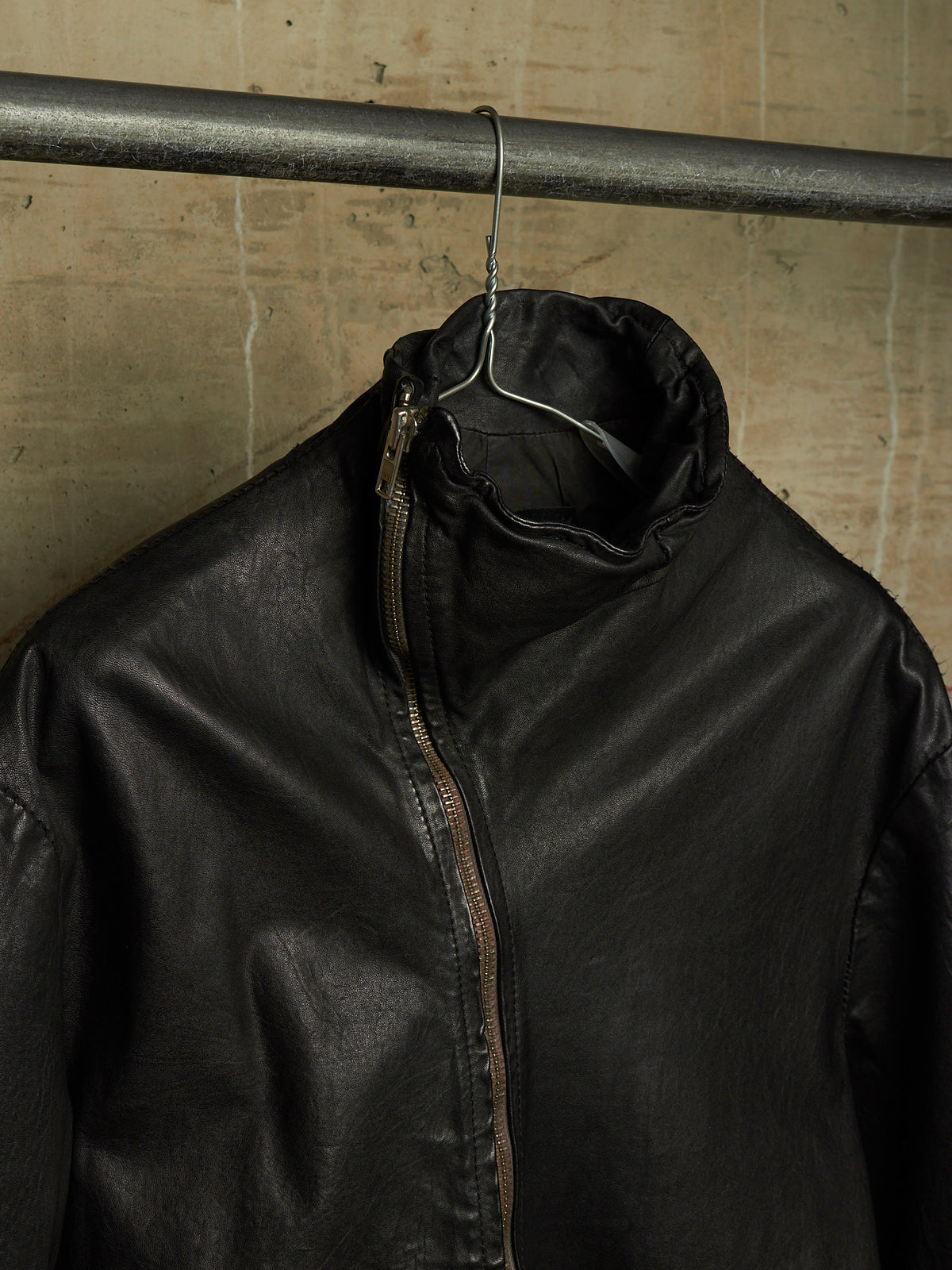 OBSCUR AW12 Black High Neck Overlock Lambskin Leather Jacket