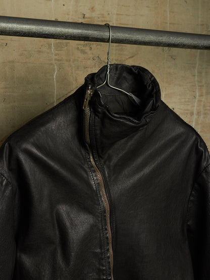 OBSCUR AW12 Black High Neck Overlock Lambskin Leather Jacket