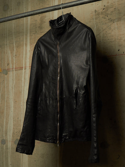 OBSCUR AW12 Black High Neck Overlock Lambskin Leather Jacket