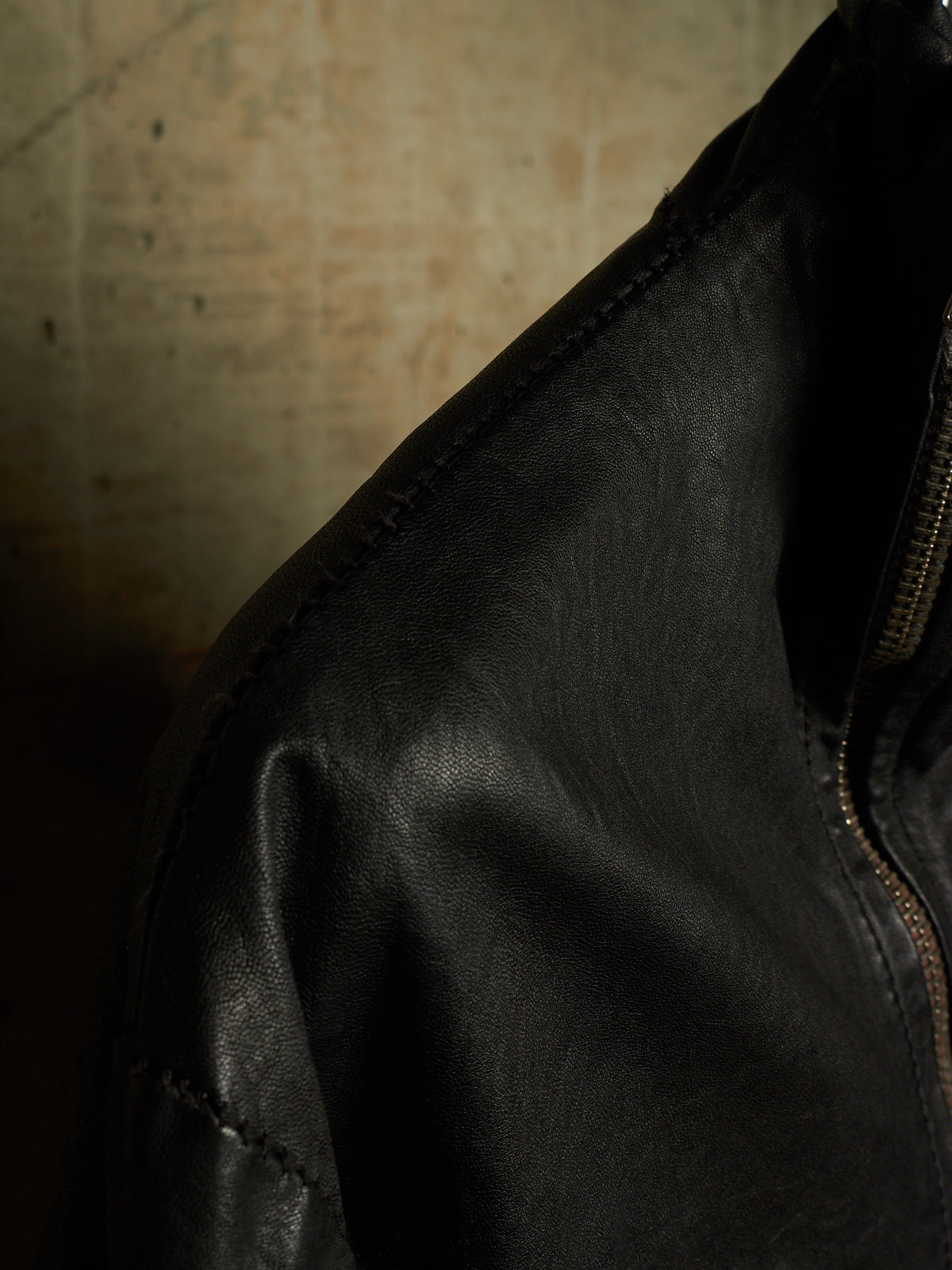OBSCUR AW12 Black High Neck Overlock Lambskin Leather Jacket