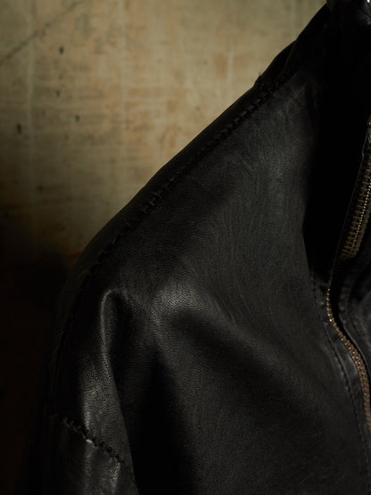 OBSCUR AW12 Black High Neck Overlock Lambskin Leather Jacket