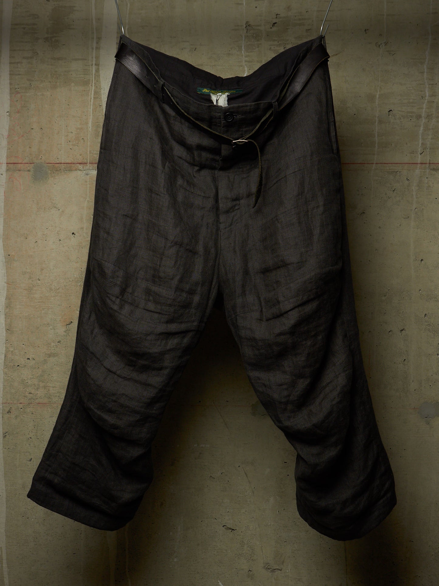Paul Harnden Shoemakers Charcoal Grey ‘Lancashire’ Linen Belted Wide Leg Trousers
