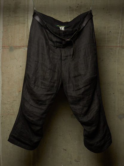 Paul Harnden Shoemakers Charcoal Grey ‘Lancashire’ Linen Belted Wide Leg Trousers