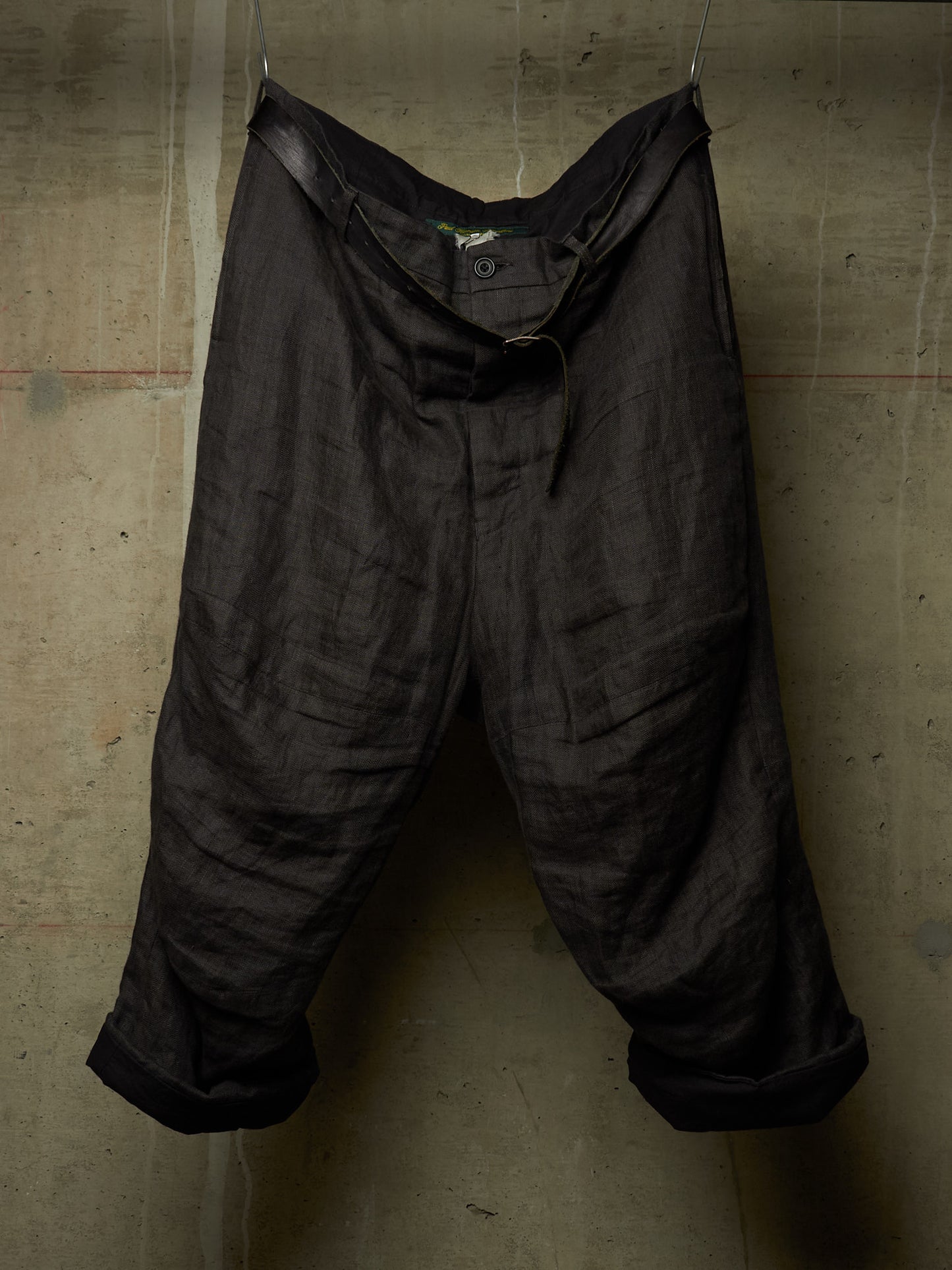 Paul Harnden Shoemakers Charcoal Grey ‘Lancashire’ Linen Belted Wide Leg Trousers