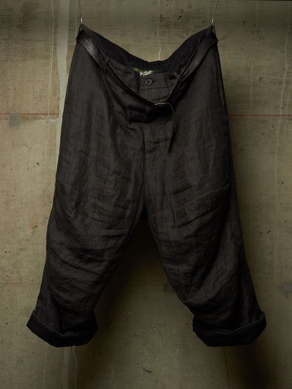 Paul Harnden Shoemakers Charcoal Grey ‘Lancashire’ Linen Belted Wide Leg Trousers