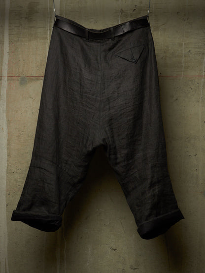 Paul Harnden Shoemakers Charcoal Grey ‘Lancashire’ Linen Belted Wide Leg Trousers
