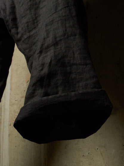 Paul Harnden Shoemakers Charcoal Grey ‘Lancashire’ Linen Belted Wide Leg Trousers