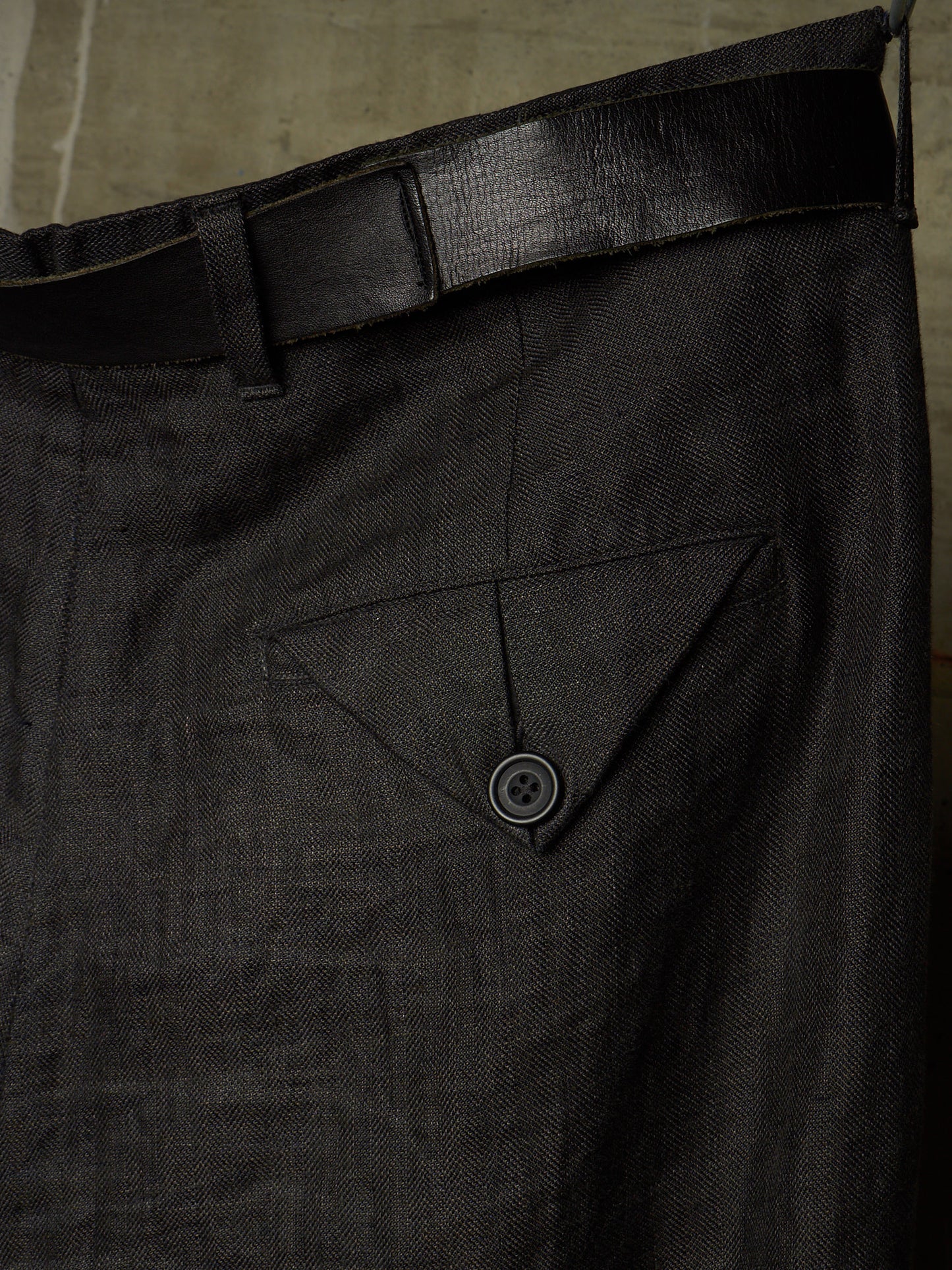 Paul Harnden Shoemakers Charcoal Grey ‘Lancashire’ Linen Belted Wide Leg Trousers