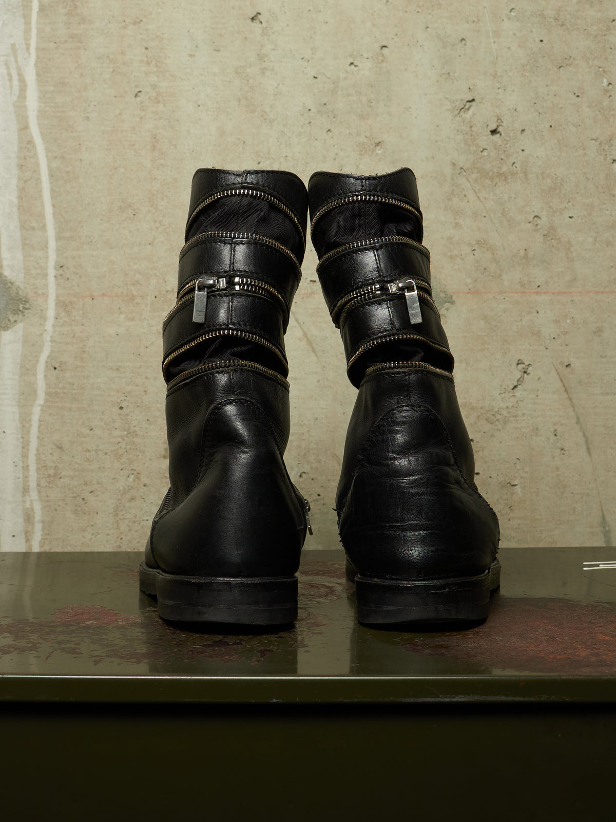 RAF SIMONS AW06-07 "Ashes & Heroes" Accordion Multi-Zip Leather Boots
