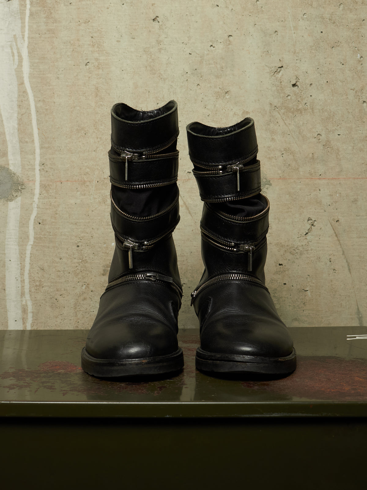 RAF SIMONS AW06-07 "Ashes & Heroes" Accordion Multi-Zip Leather Boots
