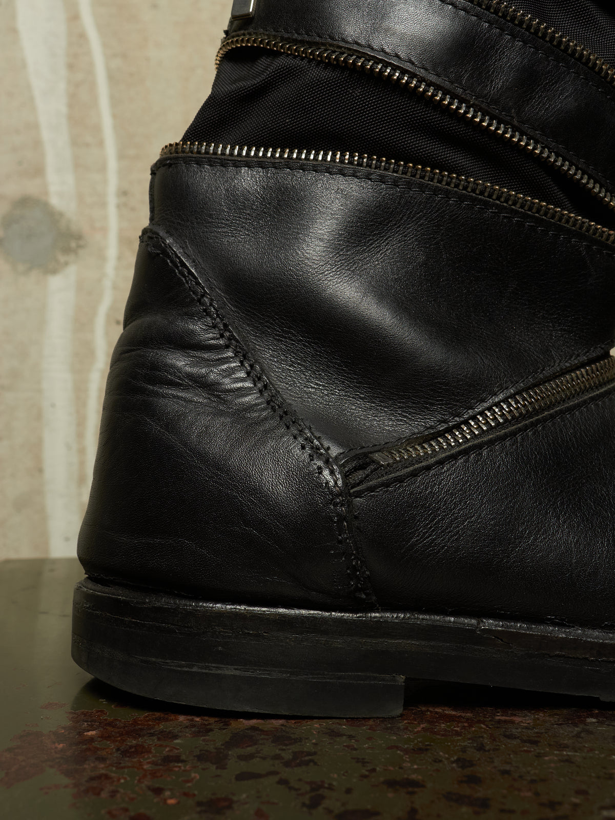RAF SIMONS AW06-07 "Ashes & Heroes" Accordion Multi-Zip Leather Boots